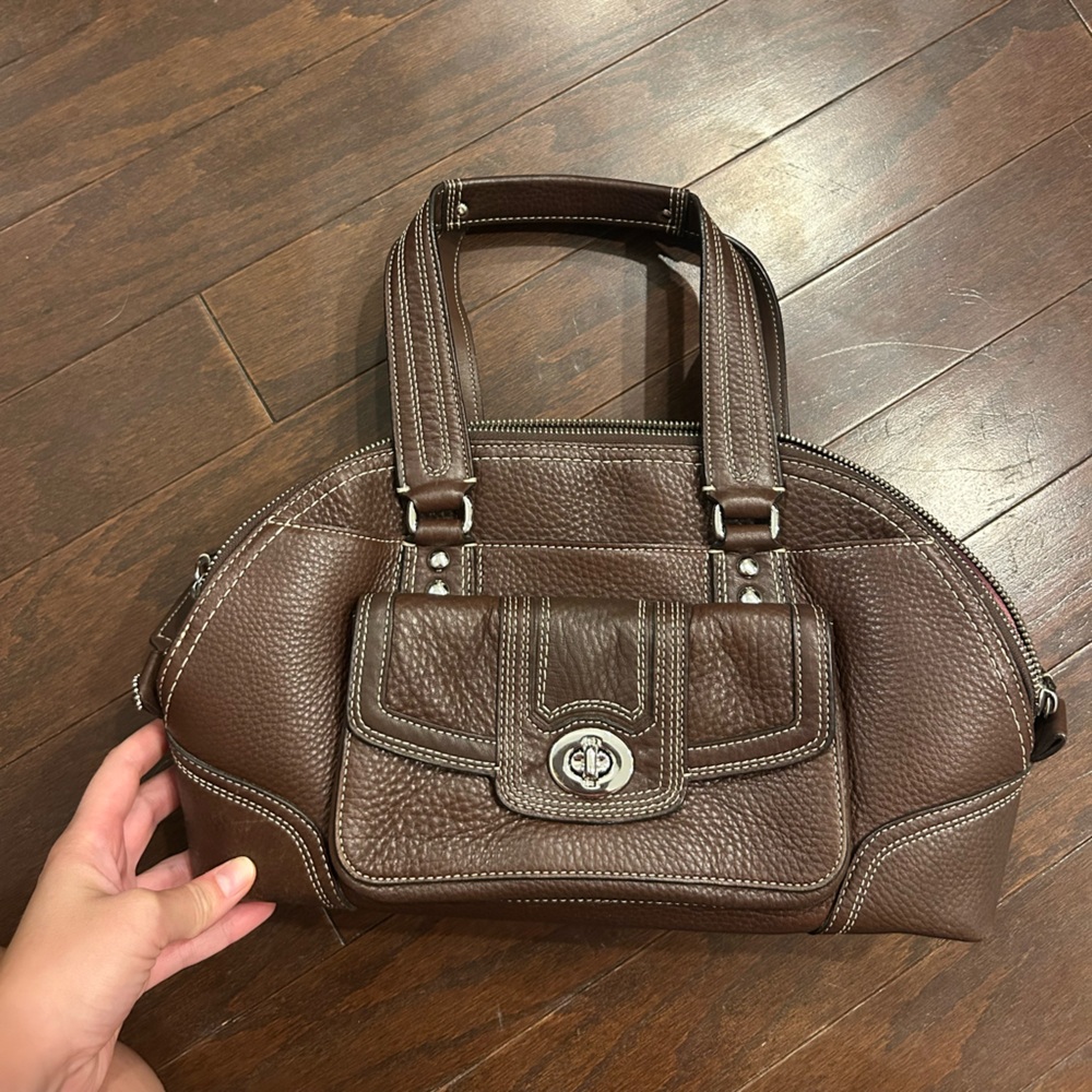 Vintage Coach Chocolate Brown Leather Purse with Pink Fabric Interior